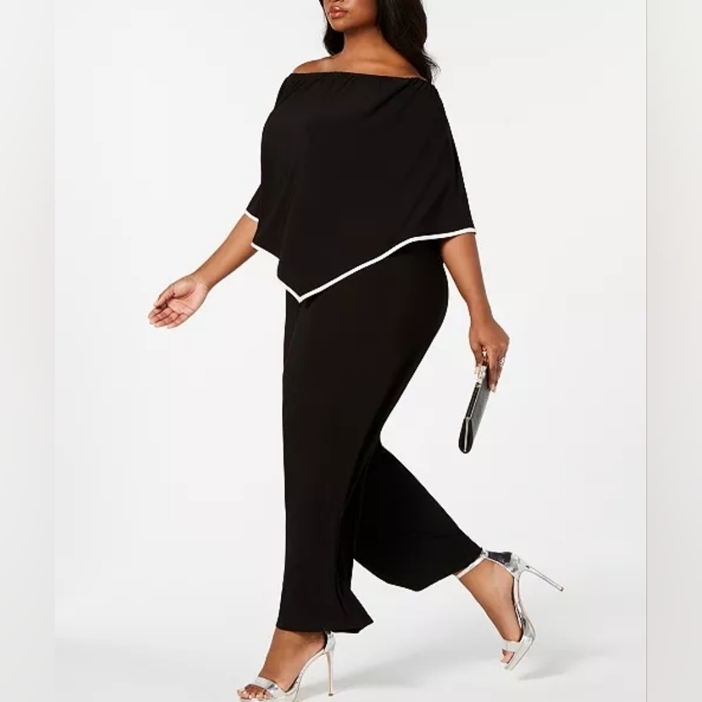 MSK sz XL Off-The-Shoulder Poncho Jumpsuit black with rhinestone trim - Picture 2 of 8